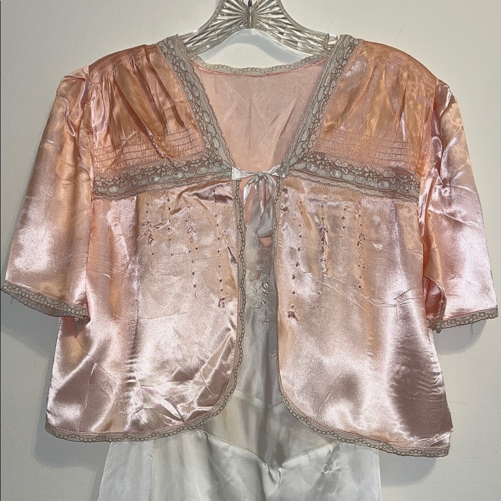 Vintage Pink Satin/silky Cropped Robe Jacket